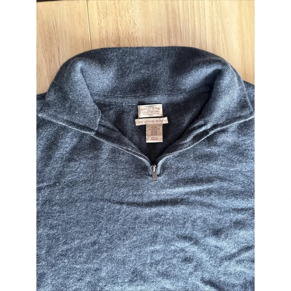 Telluride Men's XXL 100% Fine Merino Wool 1/4 Zip Pullover Sweater Gray‎